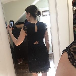 Black lace dress small cutouts on back cap sleeves
